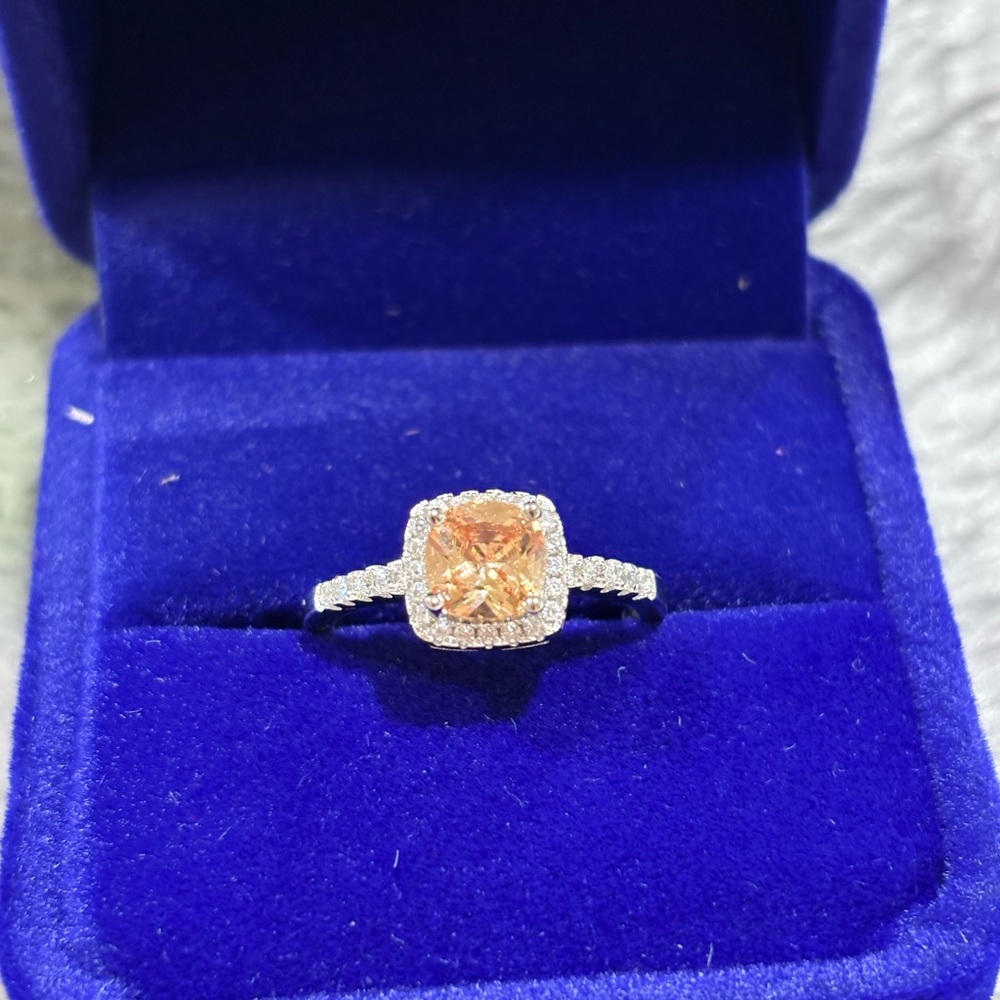 Cushion-Cut Peach Halo Solitaire Ring 18kt white gold filled 925 sterling silver